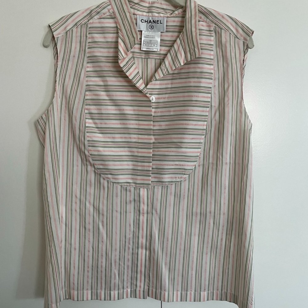 Chanel Candy Striped Short Sleeve Top Size 44